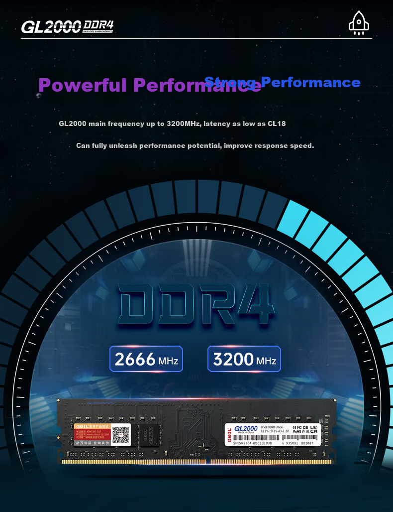 GEIL, Jinbang, 16GB DDR4 3200, Desktop Computer Memory Module, GL2000 Basic Series, Intel Specific 4