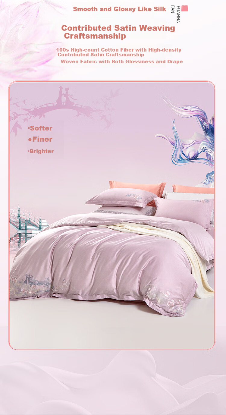FUANNA Pure Cotton Bedding Set of Four Pieces, 100s Long-Staple Cotton Set Class A Bed Sheet Duvet Cover, Single/double Size 203*229cm 5