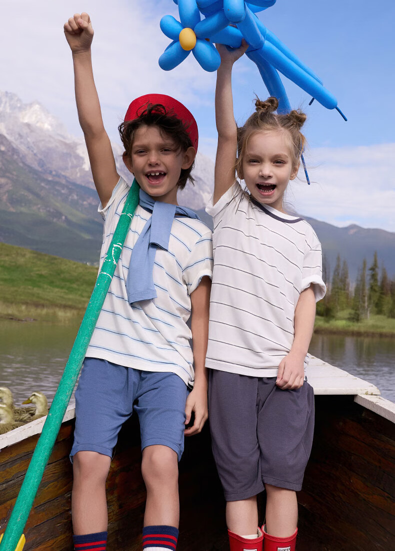 AIMER KIDS Boys' Loungewear Set: Modal Striped Tank Top And Shorts - Blue And White Stripes, Size 130 12