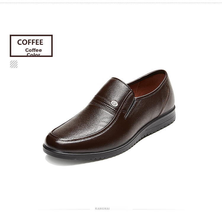 Kangnai Men's Leather Shoes, Round Toe Slip-On Formal Shoes, Lightweight Comfortable Loafers, Middle-Aged And Elderly Business Casual Shoes, Black, Size 38 14