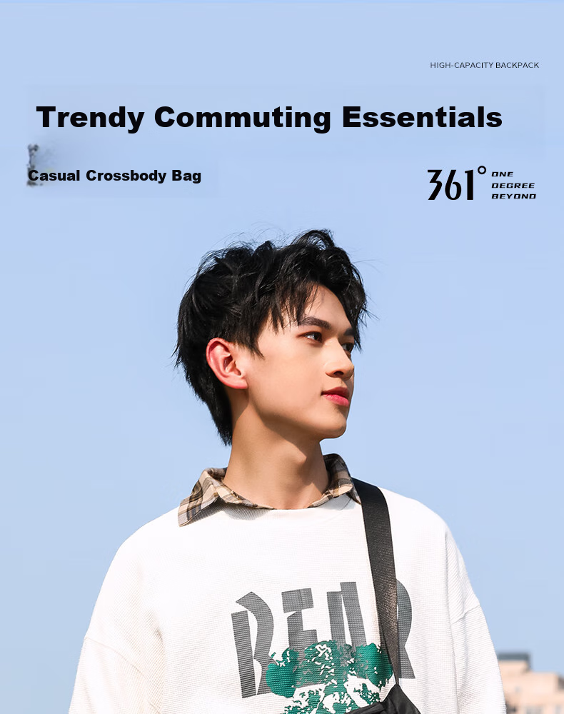361° Crossbody Bag for Men And Women, Casual Sports Backpack, Large Capacity Chest Bag, Commuter Shoulder Bag for Men, Black 1