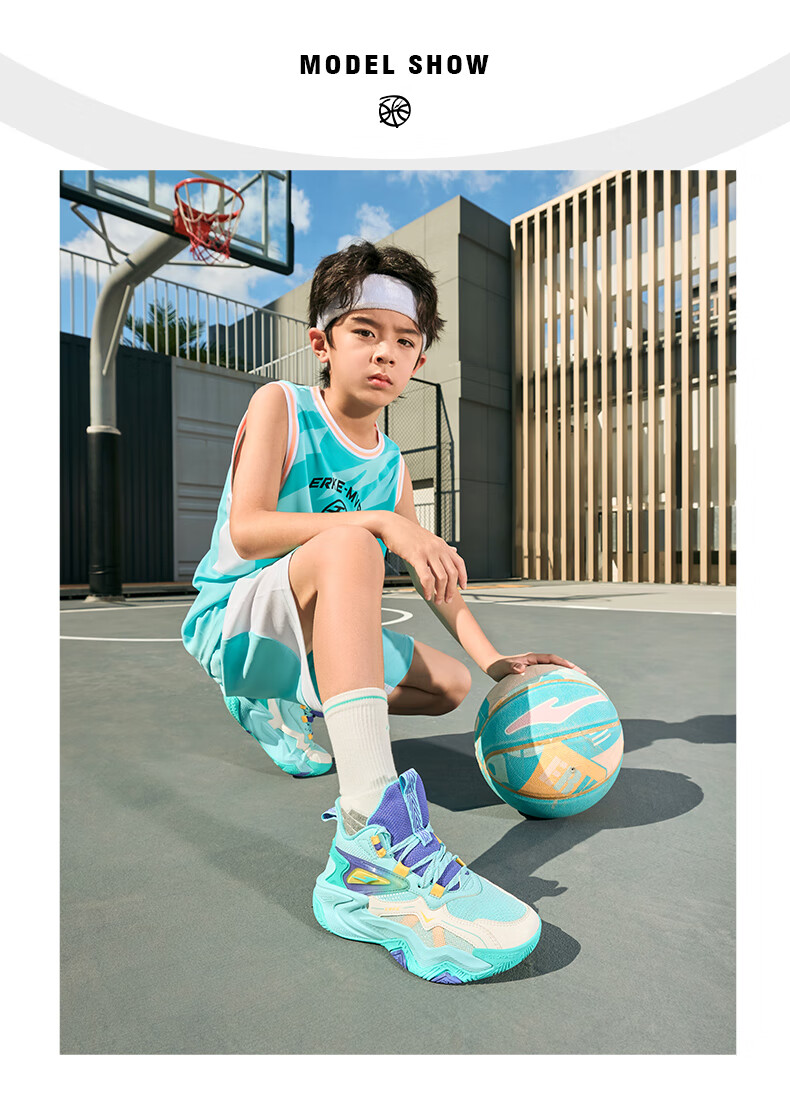 ERKE Children's Basketball Shoes for Spring, Boys' Lace-Up Shock-Absorbing Sneakers, Micro-Crystal White/beeswax Orange, Size 39 34