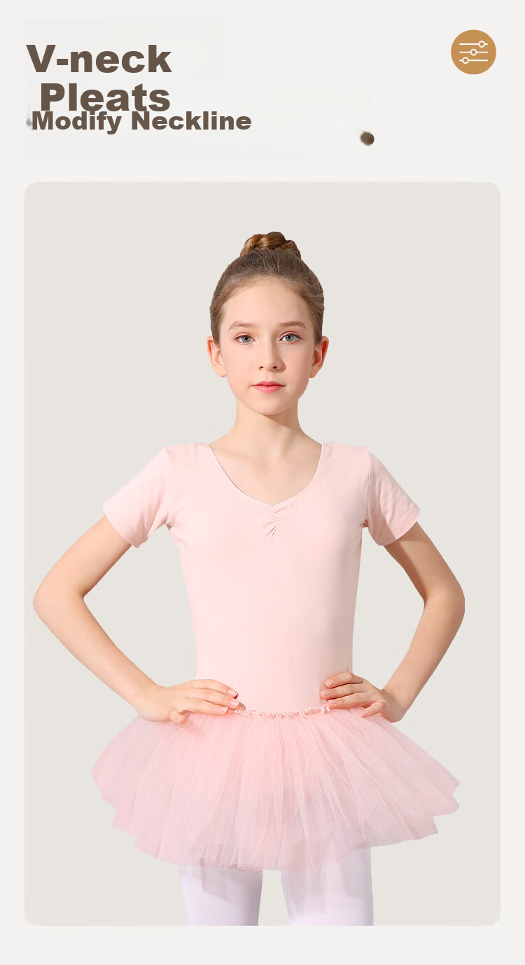 Zhiyouban Children's Ballet Dance Dress, Girls' Summer Short-Sleeve Pink Princess Puffy Skirt One-Piece Dance Performance Practice Costume 3