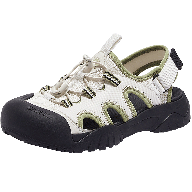 CAMEL Women's Outdoor Hollow Mesh Ugly Cute Sandals Thick Sole Creek Shoes L25M076036 Off-White/Green Size 38