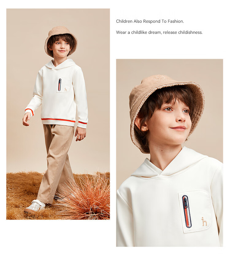 HAZZYS Brand Boys' Sweatshirt, New Winter Style, Comfortable Soft Elastic Hoodie, Off-White, Size 105 6