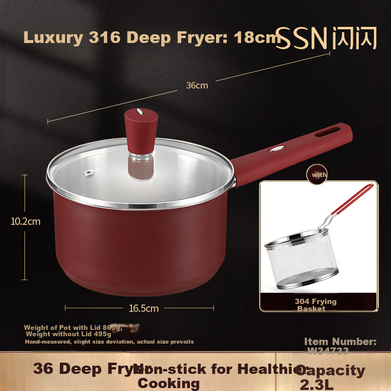SSN Frying Pan, 316 Stainless Steel, Specially Designed for Frying, Household Small Frying Pan, for Frying French Fries And Chicken Wings, Gas Stove Compatible Deep Fryer 6