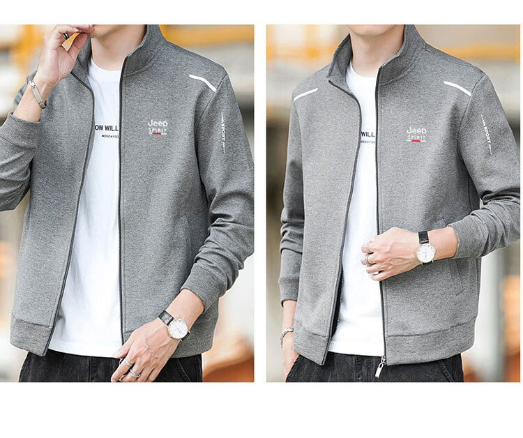 JEEP SPIRIT Men's Jacket, Spring Trendy Casual Outerwear, Men's Cardigan Stand-Collar Sweatshirt, Men's Clothing, Black, XL 8