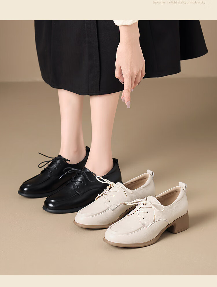 ZHR Women's Single Shoes, Top-Layer Cowhide Leather, Soft Sole, Breathable Women's Shoes, Quality Commuter Simple Shoes, KM28, Black, Size 35 4