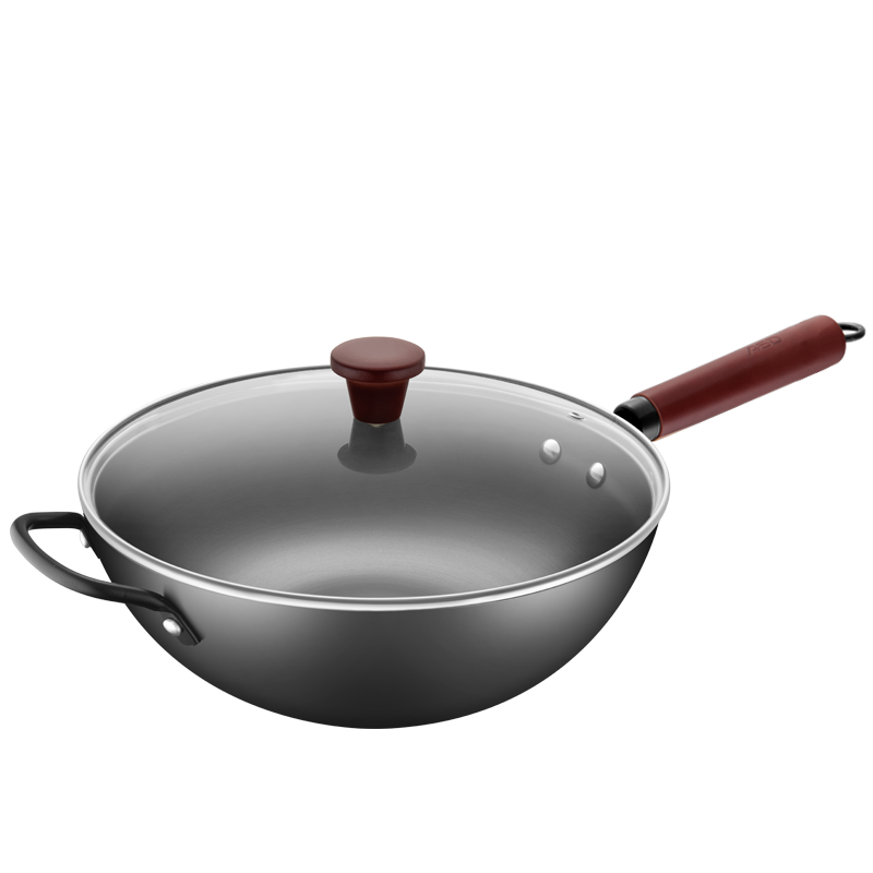 ASD Wok, Uncoated Cast Iron Pan, Rust-Resistant, for Home Cooking, 34cm, Compatible with Gas And Induction Stoves, Heats Up, CF34J4WJ