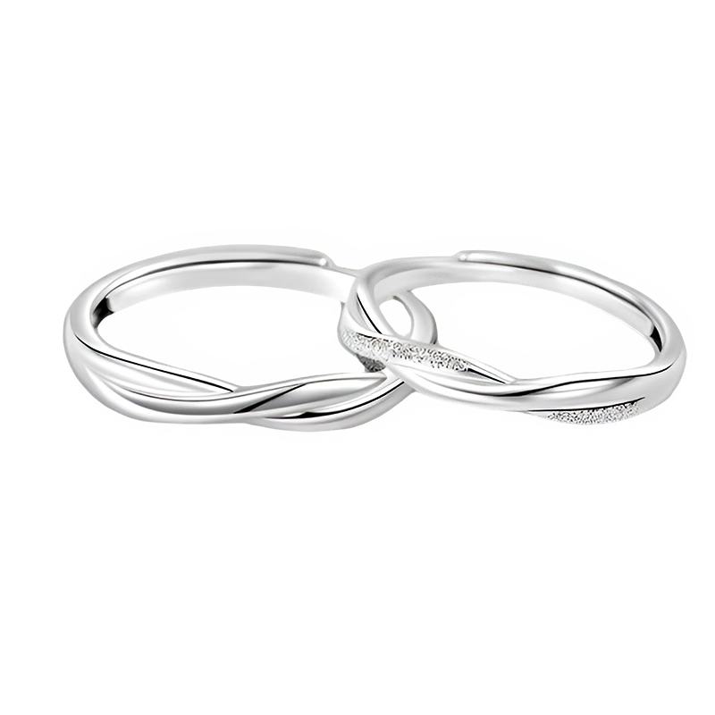 MANHE S999 Sterling Silver Couple Rings, One Pair of Engagement Diamond Rings, Adjustable Women's And Men's Rings, Valentine's Day Gift