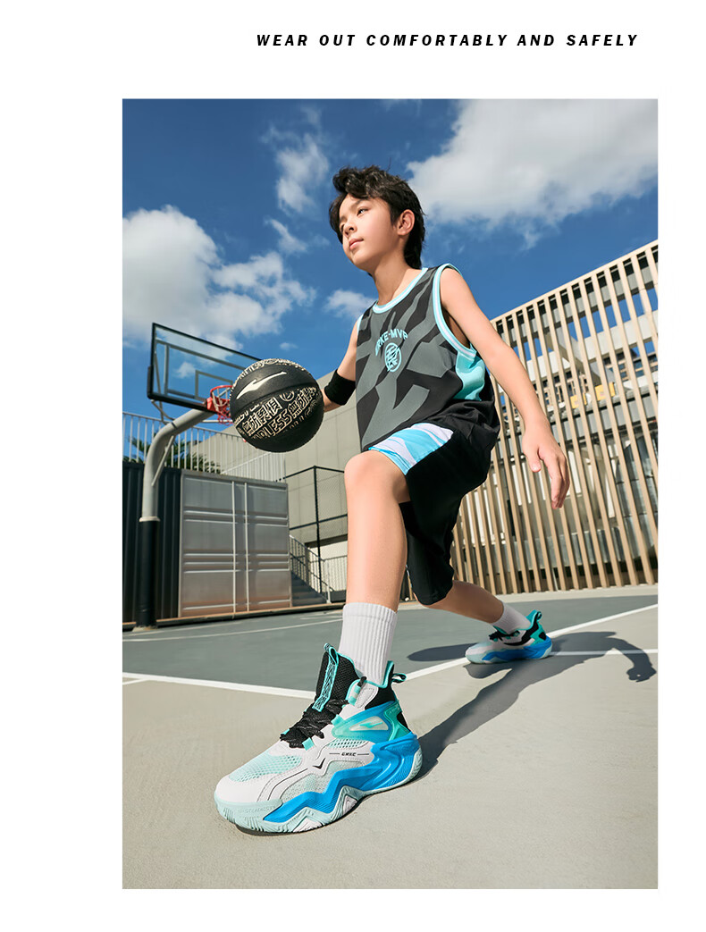 ERKE Children's Shoes, Boys' Basketball Shoes for Older Kids, Kids' Lace-Up Shock-Absorbing Wear-Resistant Sneakers, Micro-Crystal White/black, Size 39 27