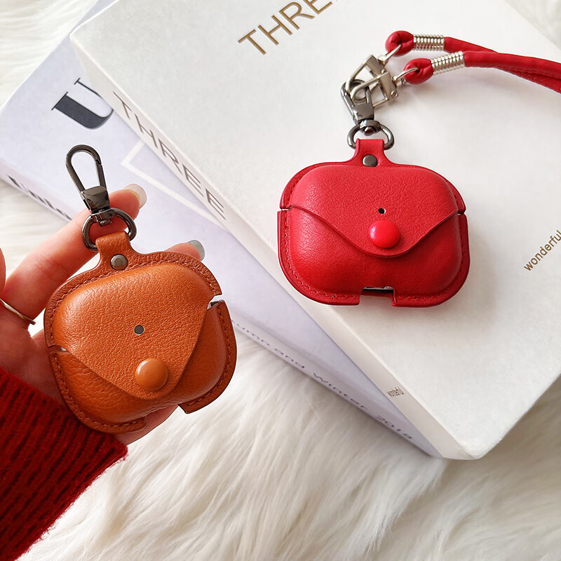 Shangsu Compatible with Apple AirPods 3 Earphone Case, AirPods 3 Third-Generation Earphone Shell, New Year's Style Cross-Strap Cord, Leather Retro Anti-Drop Soft Case for Men And Women, China Red 6