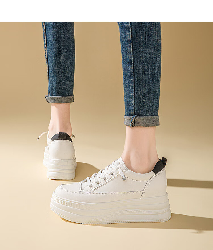 RED DRAGONFLY Women's Shoes, 2026 Autumn White Sneakers, Thick-Soled Heightening Versatile Casual Lightweight WPB15032, Beige/black, Size 40 10