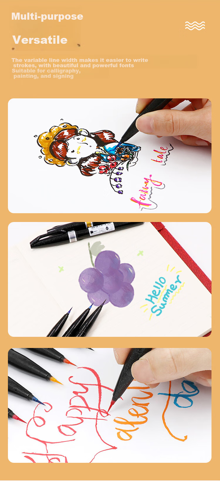 Pentel Color Soft Brush Pen, Scientific Calligraphy Brush, Fine Journaling And Drawing Pen for Greeting Cards, Soft Tip Xiu Li Pen SESF30C Yellow 5