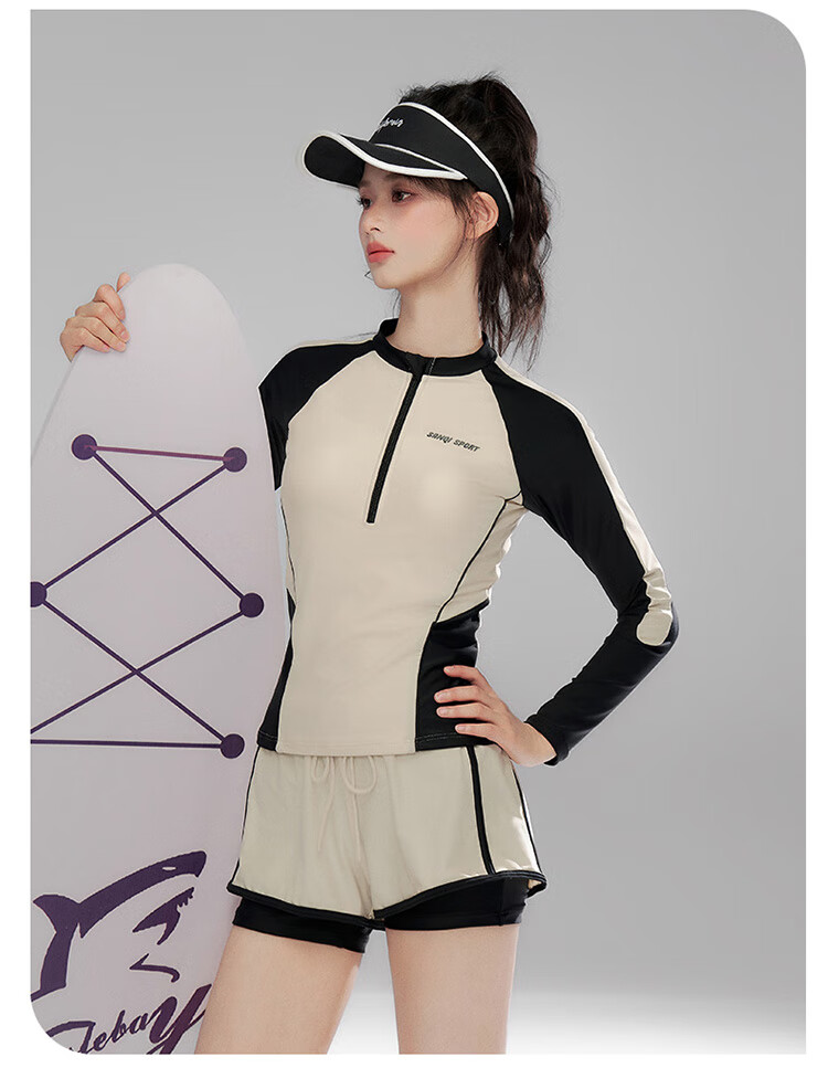 Sanqi Women's Two-Piece Swimsuit with Long Sleeves, Plus Size, Tummy Control, Slimming, Conservative Boyshort Style for Hot Springs, Surfing, Snorkeling, Swimming 3XL 9