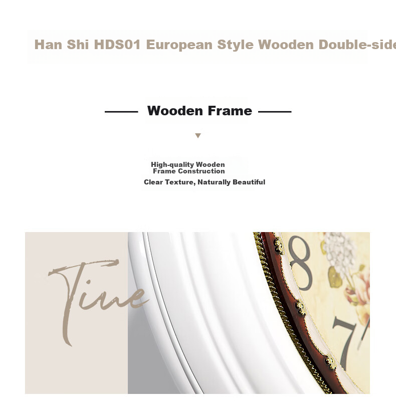Hense Double-Sided Wall Clock, Living Room Wall-Mounted Clock, Creative Light Luxury Decorative Wall Clock, Quartz Clock HDS01 White 42cm 4