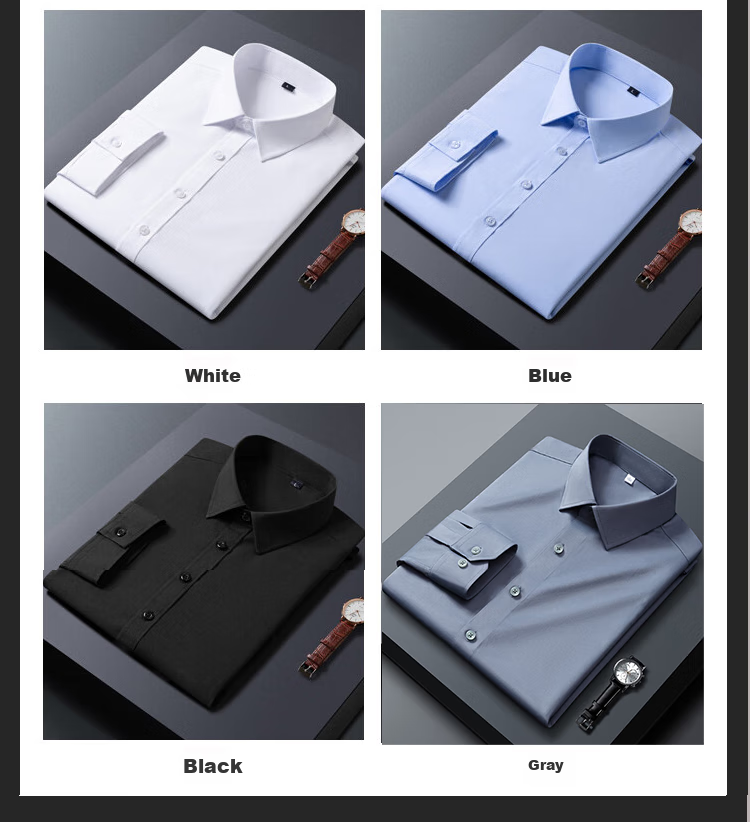 ROMON Mulberry Silk Long-Sleeve Wrinkle-Free Professional Men's Clothing, Slim-Fit Business Shirt Jacket, Men's White Shirt, White, Size L 3