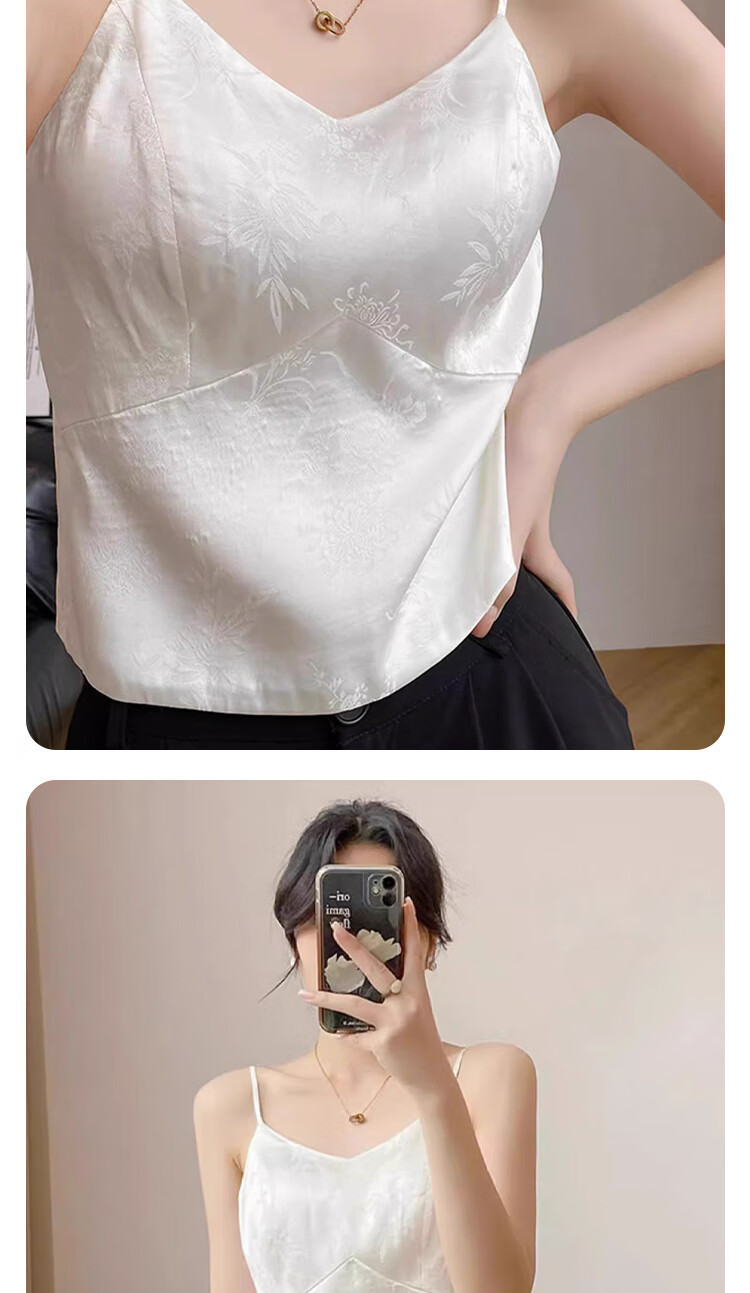 GUJIN Faux Silk Camisole for Women with Built-In Bra Pads, Jacquard Pattern, New Chinese Style Top, Inner Wear, Outer Wear Vest, Women's Blazer Inner Layer 7