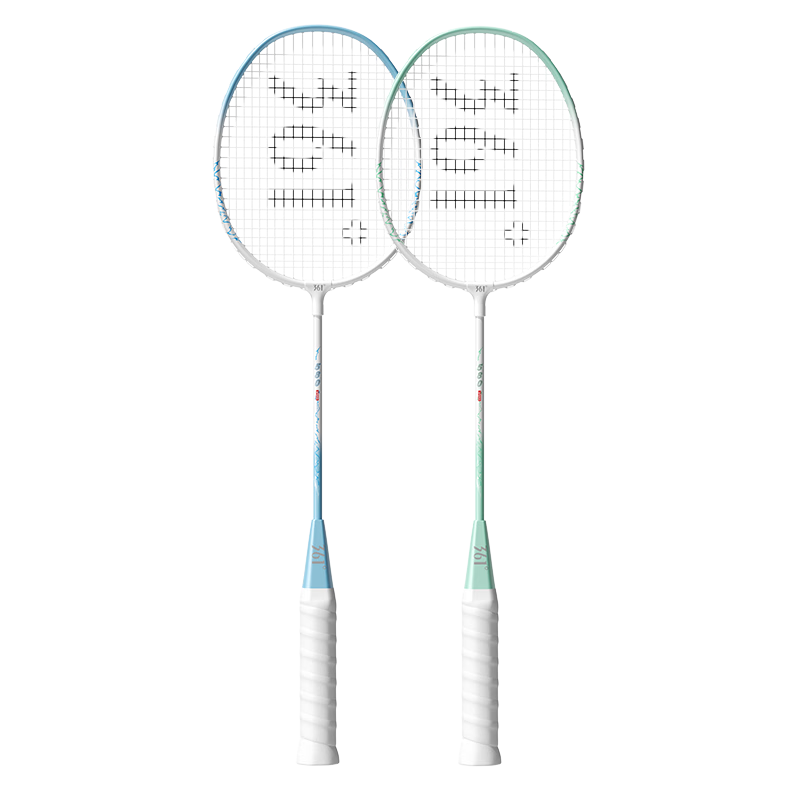 361° Badminton Racket Zhufeng 580 Series, Ultra-Light And Durable, Double Rackets for Training And Competition, Pre-Strung Set, Blue-Gree