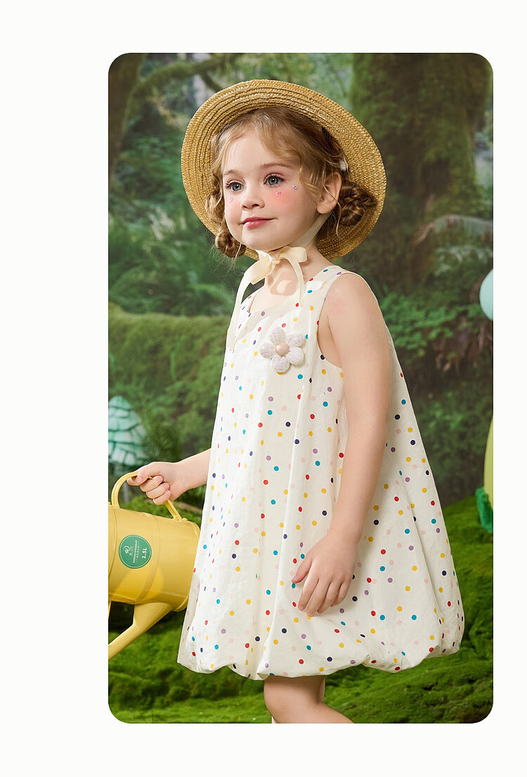 ASK JUNIOR Summer Vacation Girls' Dress, Breathable Pure Cotton Puff Skirt, Children's Beach Dress, Princess Dress 5