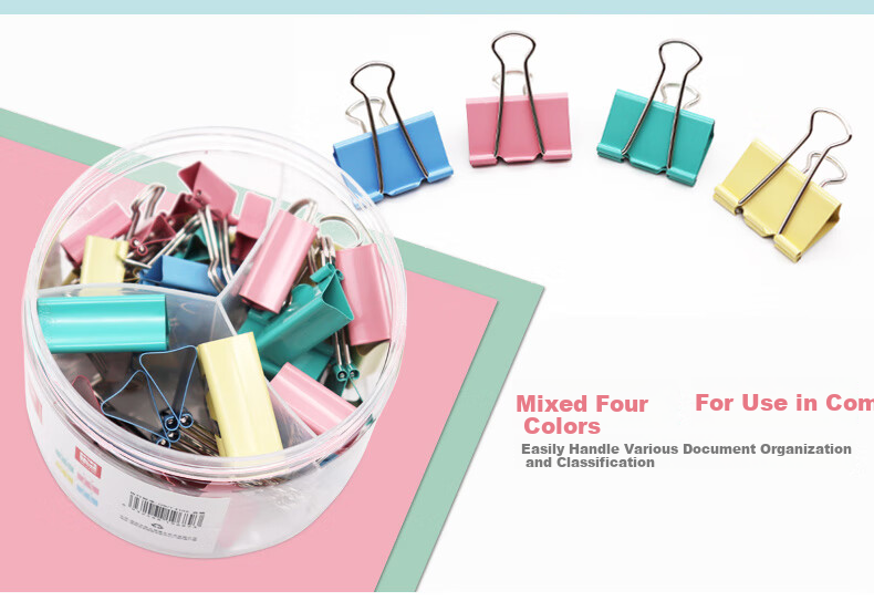 LISON 19mm Colorful Binder Clips, Metal Paper Clips, Four Colors, 40 Pieces, Office Stationery, Clips 75 Sheets of Paper, Bill Clips, Receipt Clips, File Clips 5