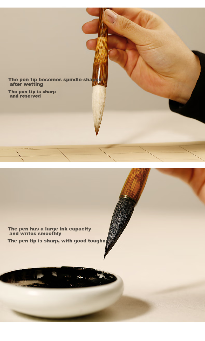 HANMO Lanting White Jade Wolf Hair Brush Pen, Medium-Sized Wolf Hair Calligraphy Brush for Students And Beginners, Four Treasures of The Study Wolf And Goat Hair Mixed Brush Pe 4
