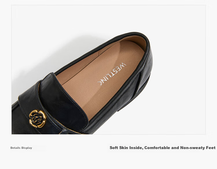 Westlink French Loafers for Women, 2024 New Autumn Slim-Fit Camellia Commuter Low-Heel Flats, Small Leather Shoes, Black, Size 36 31