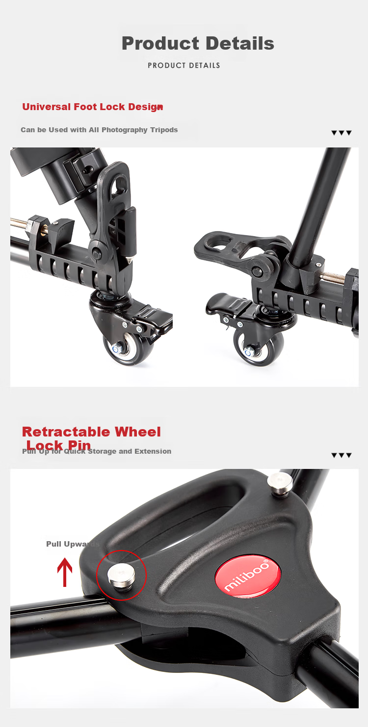 Milibo MJL Professional Tripod Caster Wheel, Camera Tripod Base Roller, Universal Caster Foot 4