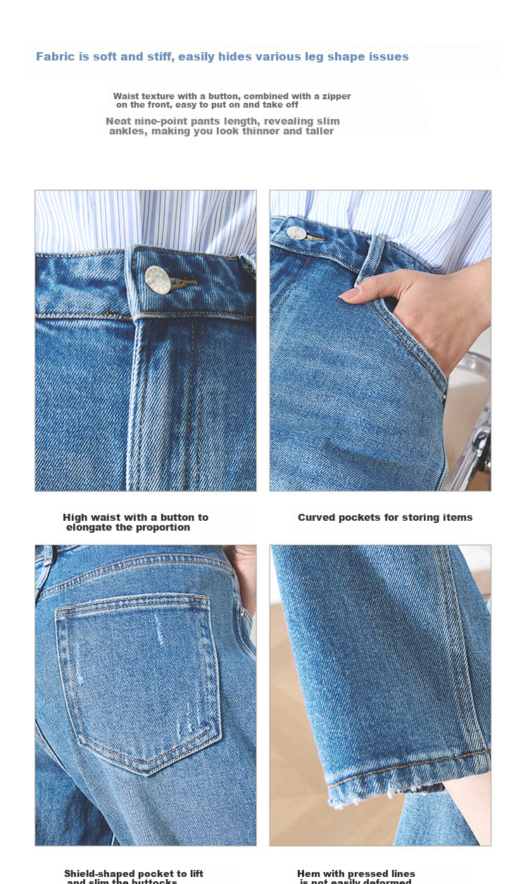 Oulain Women's Jeans, Loose-Fitting Casual Nine-Point Pants for Commuting, Suitable for Spring, Summer And Autumn, Denim Blue, Size L 7