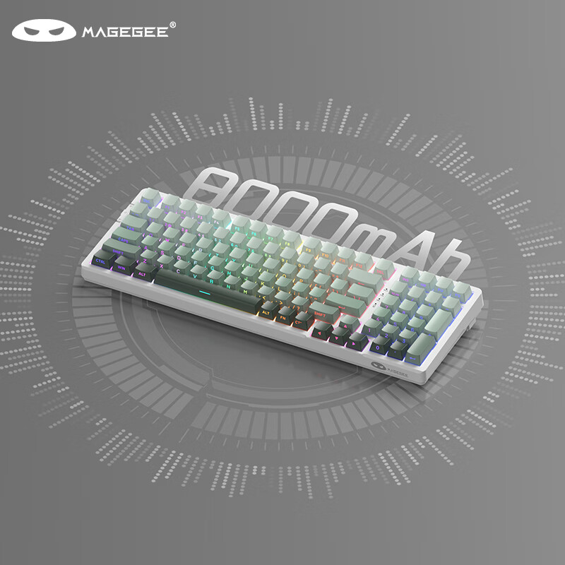 MageGee Light100 Custom Mechanical Keyboard, 99 Keys Wireless Tri-Mode Bluetooth Keyboard, E-Sports Gaming, Business Office, GASKET Structure, Side-Carved Green, Blue Whale Switches