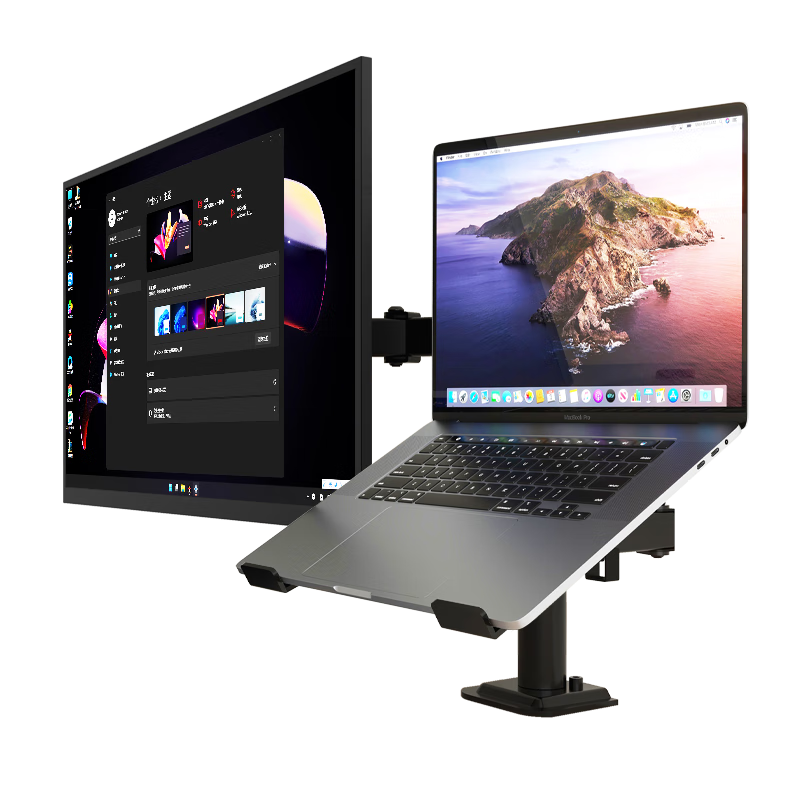 LUCKPRO Laptop Monitor Stand, Monitor Arm, Dual-Screen Splicing Computer Stand, Adjustable Height Riser for Laptops, No-Drilling Multi-Screen Stand Arm