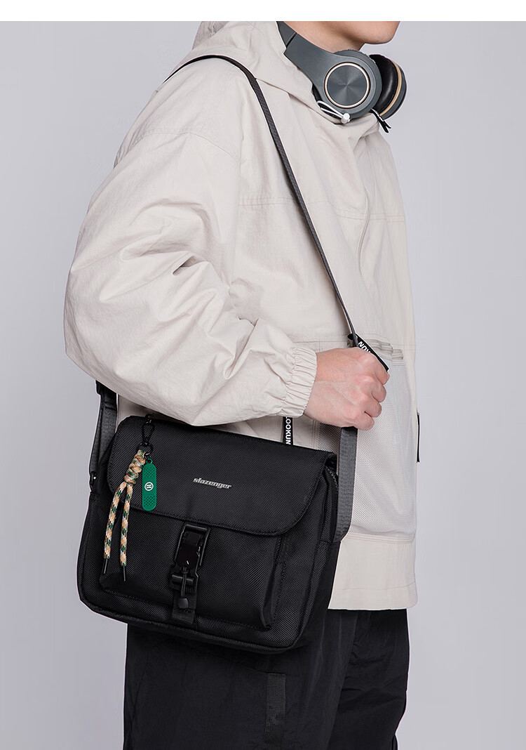 Slazenger Trendy Functional Magnetic Buckle Crossbody Bag Shoulder Bag Lightweight Large Capacity Messenger Bag, Black Extra-Large Versio 3