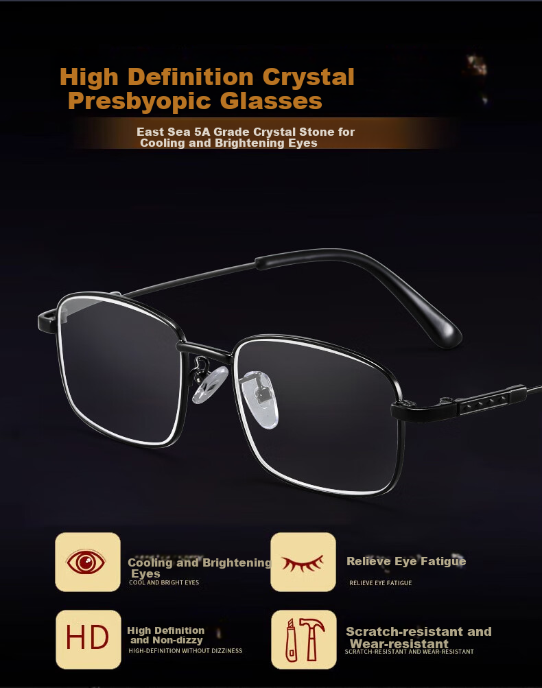 LESCA LUNETIER Pure Titanium Natural Crystal Reading Glasses for Men, Crystal Stone Glasses, High-Definition Ultra-Light Donghai Elderly Brand High-Quality Genuine Product 2