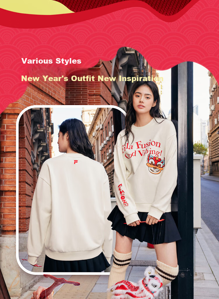 FILA FUSION FILA Trendy Couple's Pullover Hoodie, Autumn And Winter New Year Style, Fashionable Pure Cotton Knitted Top 8