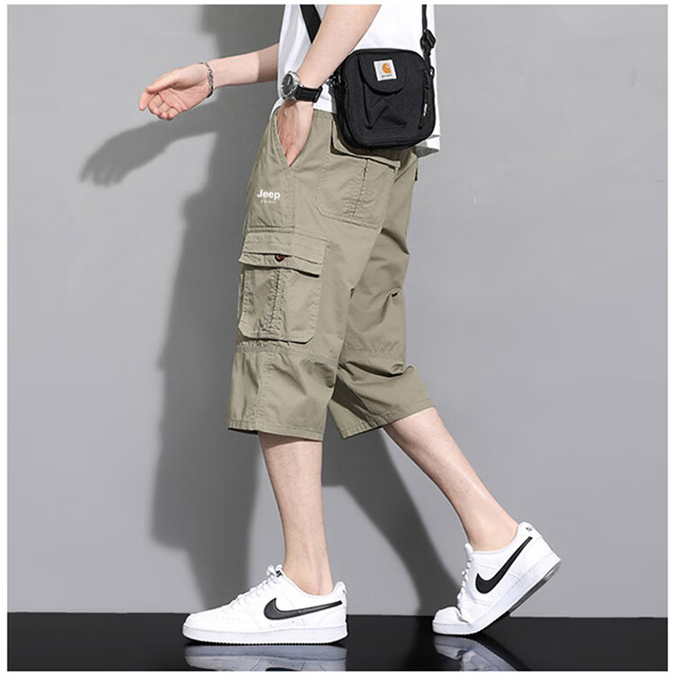 JEEP SPIRIT Men's Shorts, Summer American-Style Three-Quarter Pants, Outdoor Casual Cargo Pants, Army Green, XL 2