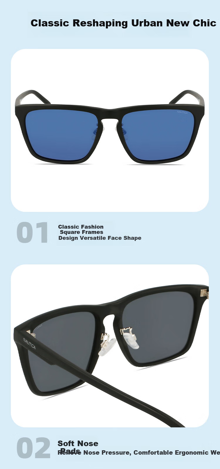 NAUTICA Polarized Driving Square Frame Men's Classic Sunglasses N6006SL 410-Transparent Blue 3