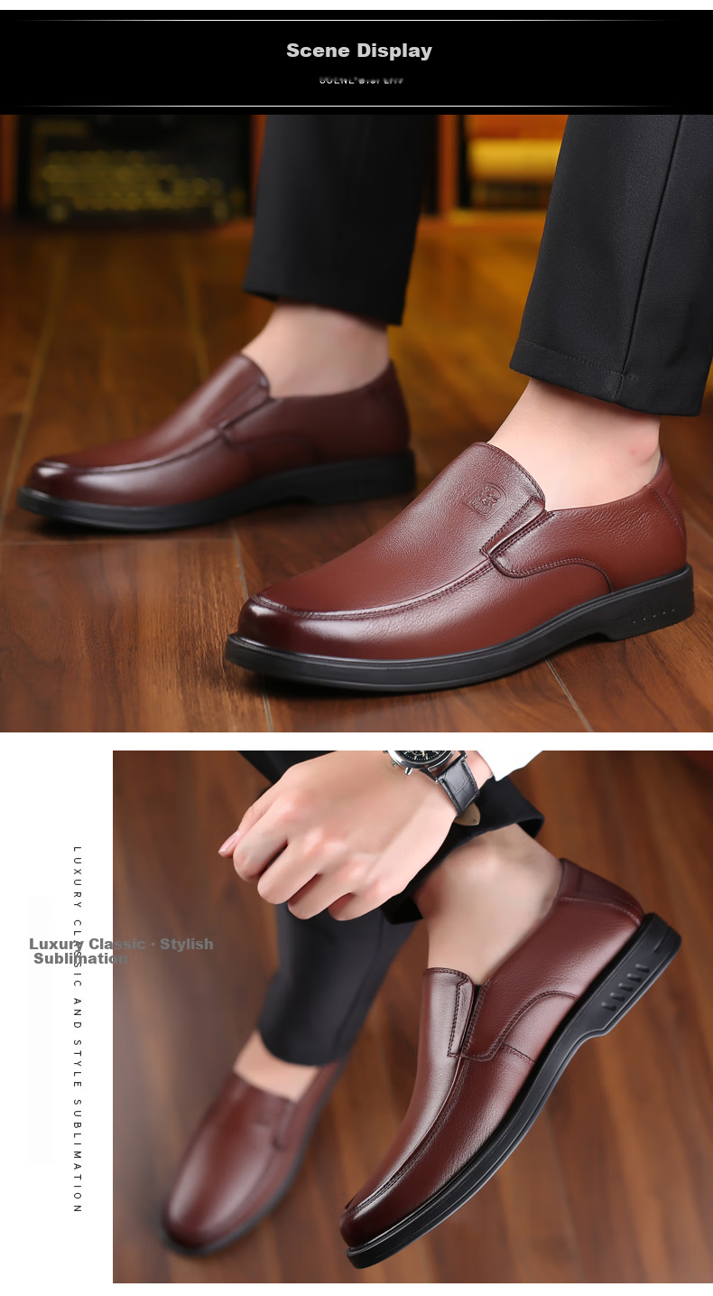 LAORENTOU Men's Leather Shoes, Business Comfortable Slip-On Shoes, Soft-Soled Driving Shoes, Lightweight Dad Soft Leather Shoes, A90194, Black, Size 41 12