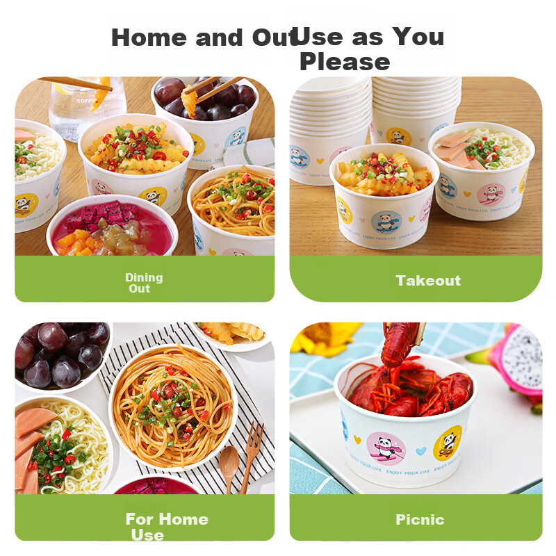 MARYYA Disposable Food Grade Bowl 560ml * 25pcs High Temperature Resistant Packaging Picnic Round Paper Bowl Lunch Box