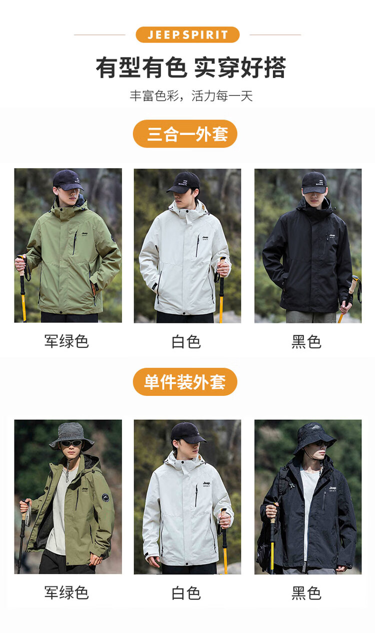 JEEP SPIRIT Men's Jeep Jacket Autumn Winter Korean Style Workwear Outdoor Jacket Black - L 2