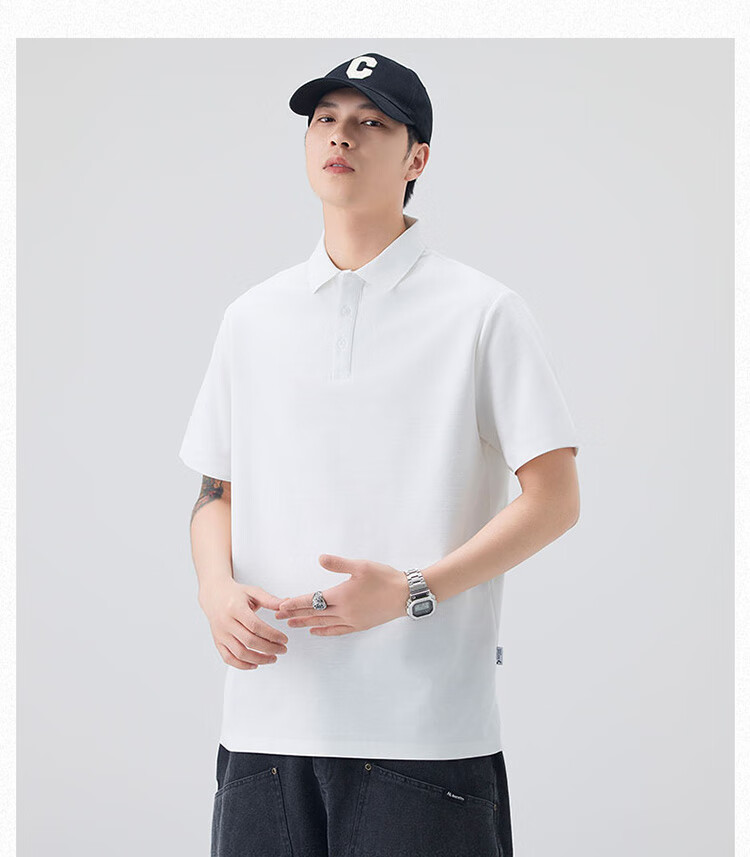 Dingfengbaoluo American Heavyweight Polo Shirt for Men, Spring And Summer Collared Comfortable Breathable Short-Sleeve T-Shirt QZ20 White 4XL 7