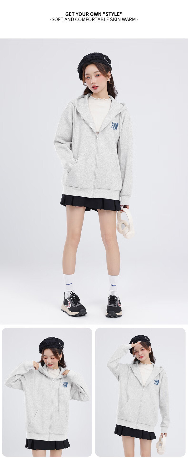 MJ STYLE Hooded Sweatshirt Jacket for Women, New Autumn 2026 Style, Solid Color Simple Casual Loose Versatile Cardigan Top 7
