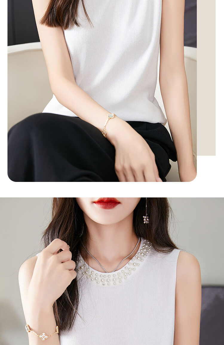 GUJIN Pearl Chanel-Style Elegant Inner Camisole for Women, Pearl Sleeveless Undershirt, Spring And Autumn Knitted Top 5