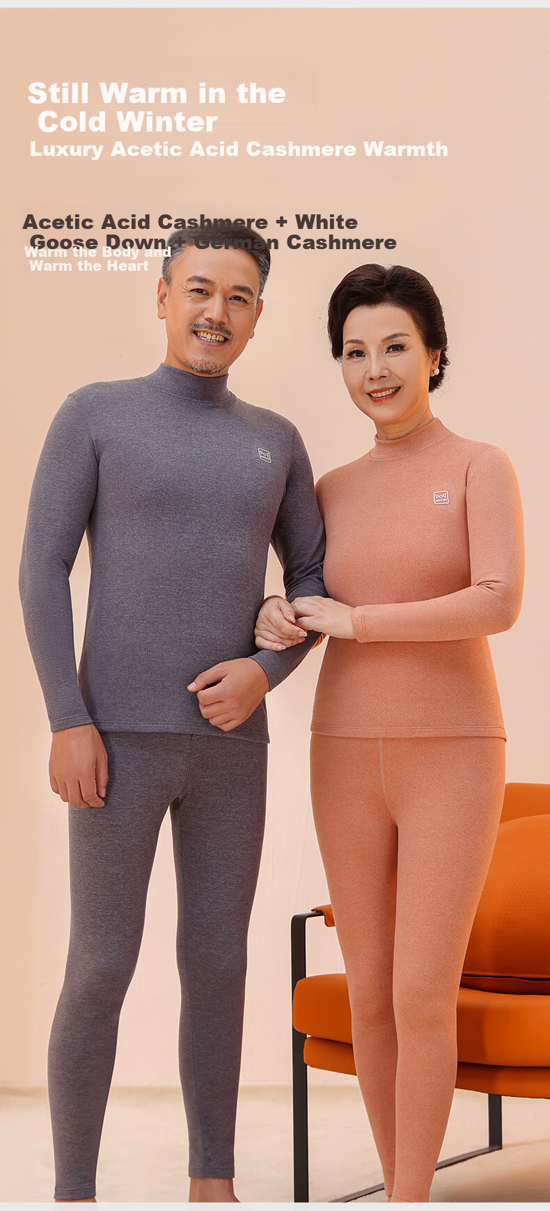 MiiOW [Goose down And Tencel] Thermal Underwear Set for Men And Women, Autumn And Winter Thickened Middle-Aged And Elderly Semi-Turtleneck Autumn Top And Pants 5