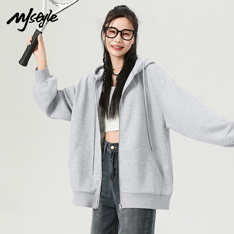 MJ STYLE Hooded Sweatshirt Jacket for Women, New Autumn 2026 Style, Solid Color Simple Casual Loose Versatile Cardigan Top