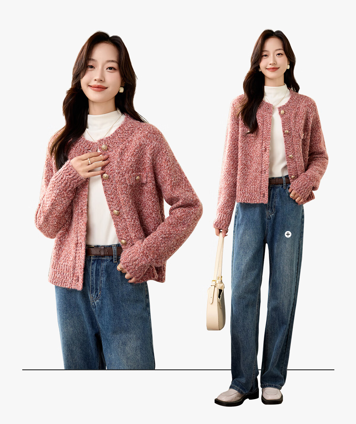PinCai Women's Knitted Cardigan New Year Battle Robe Little Chanel Style Soft Wool Crew Neck Sweater P144U4016 4