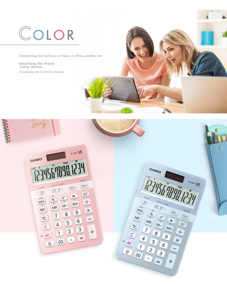 Casio JS-40B 14-Digit Stylish Office Calculator with Large Display And Comfortable Buttons, Cherry Blossom Pink 5