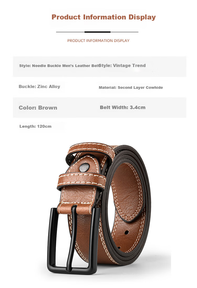 HALFEEL Men's Leather Belt Pin Buckle Waistband, Versatile Denim Trouser Belt for Young And Middle-Aged Men, Military Training Pants Belt, Business Wear-Resistant Durable Gift 3