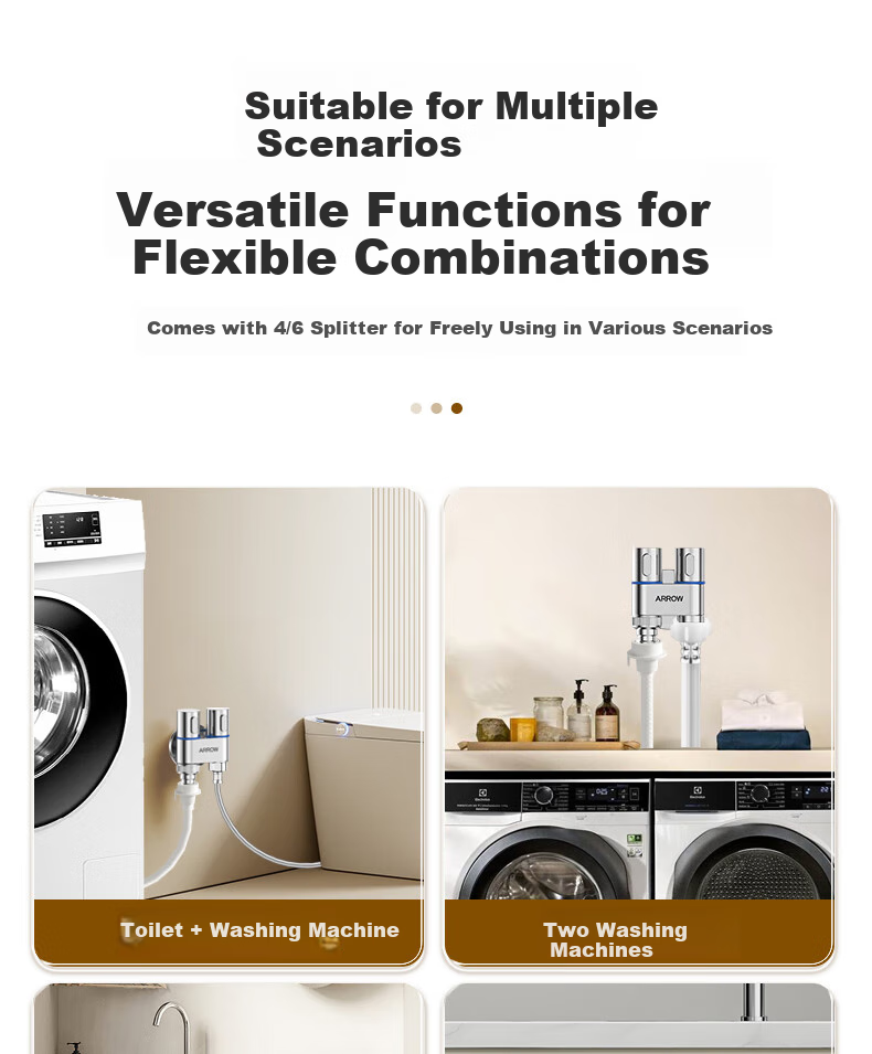 ARROW One-In Three-Way Angle Valve with Dual Handles And Dual Control, Separate Water Outlet with Built-In Water Stop Device, Multifunctional Washing Machine Faucet 7