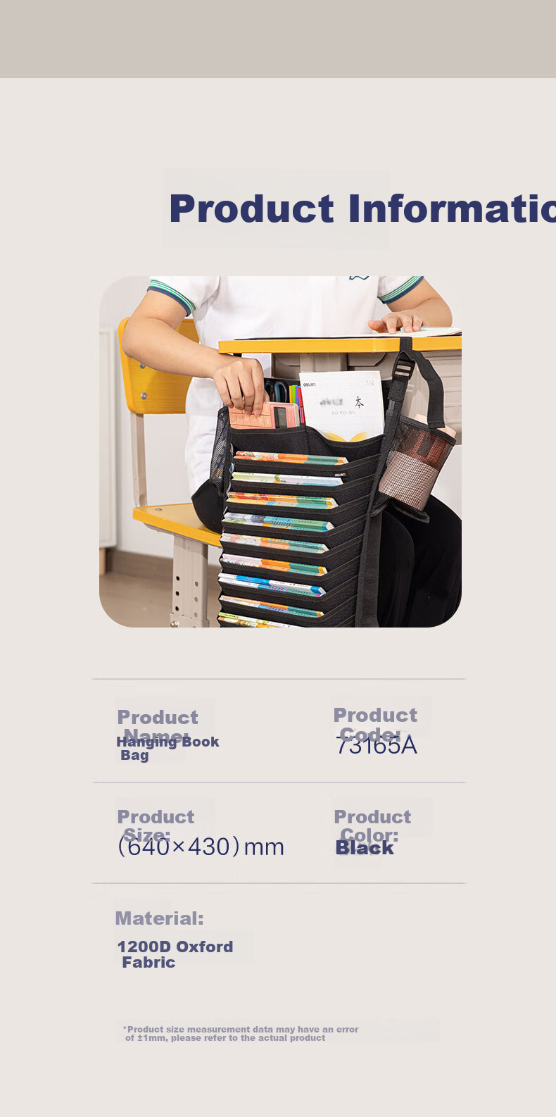 Deli Hanging Book Bag Desk Organizer, Upgraded D Storage Desk Hanging Bag, Book Bag, Student Book Storage Solution, Thickened Thirteen-Layer Design, Black Back-To Stationery Gift 10