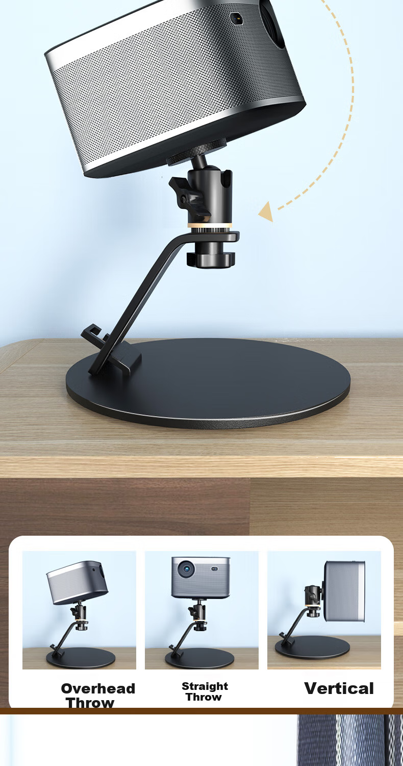 CINE Projector Desktop Stand Metal Round Plate Cloud Platform Bracket Suitable for XGIMI, JmGO, Dangbei, Fengmi, Xiaomi, Xiaoming Projectors Bedside Mount Storage Rack PB25 4